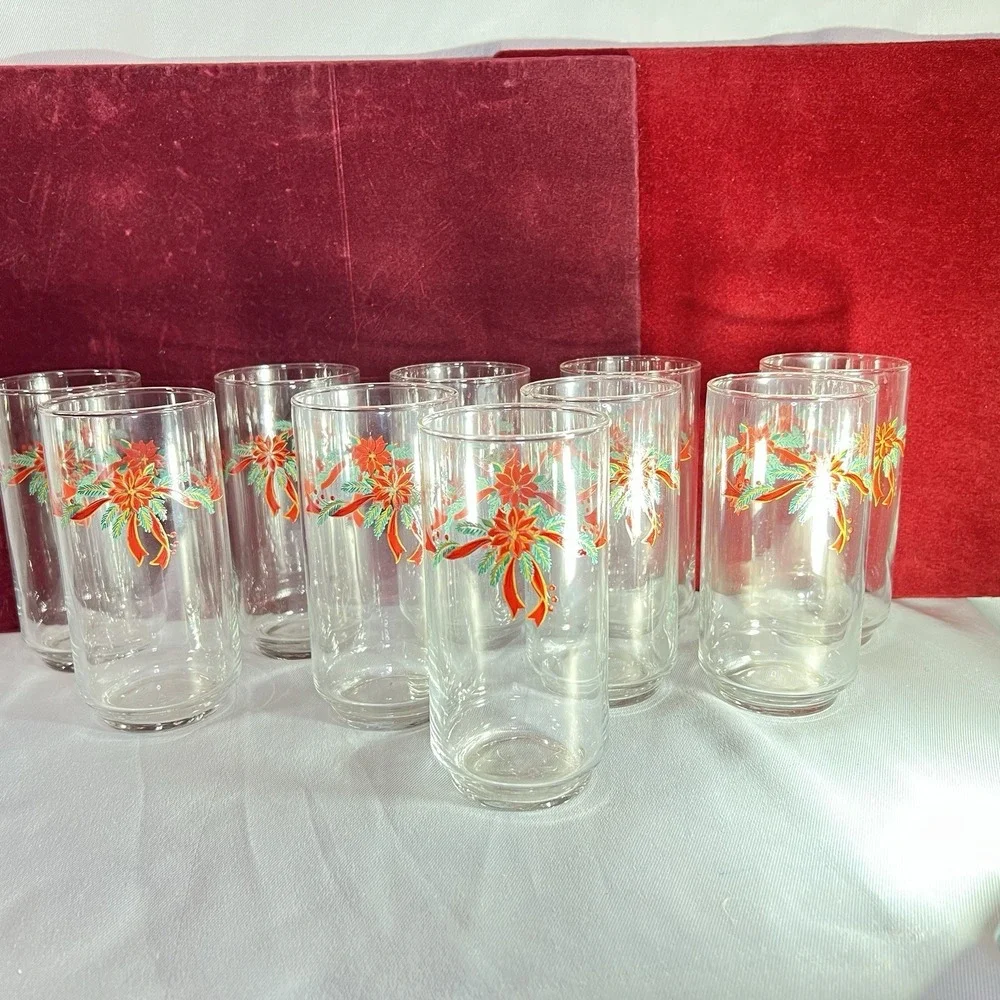 Vintage Libbey Christmas Drinking Glasses Set Of 10 EUC‎ 16 oz Original Box